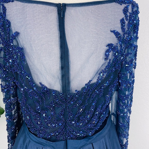 Modessa Couture Blue Embellished Peplum Long Sleeve Prom Homecoming Event Dress - Picture 16 of 16